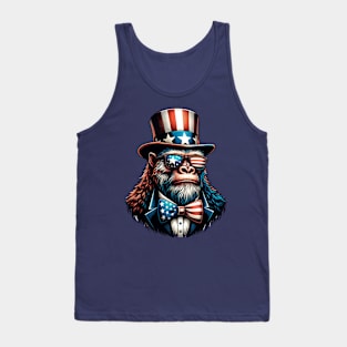 Bigfoot Uncle Sam Hat Sunglasses American Flag 4th of July Tank Top